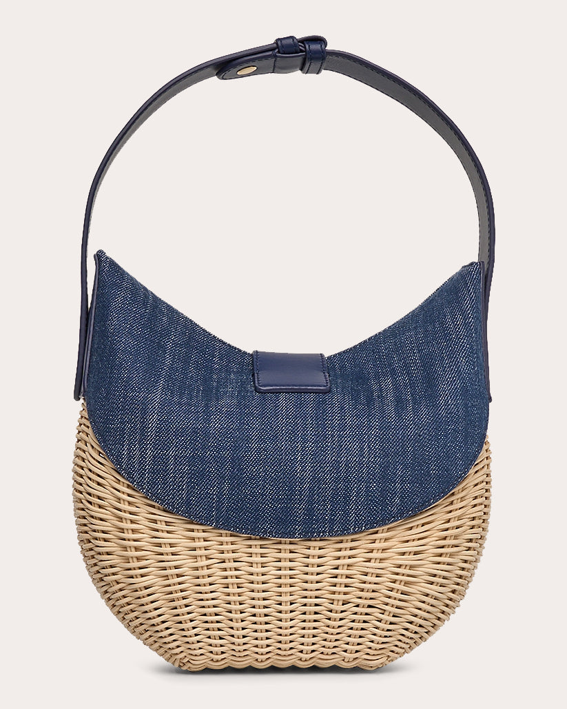 Laurelle Willow Denim & Wicker Shoulder Bag