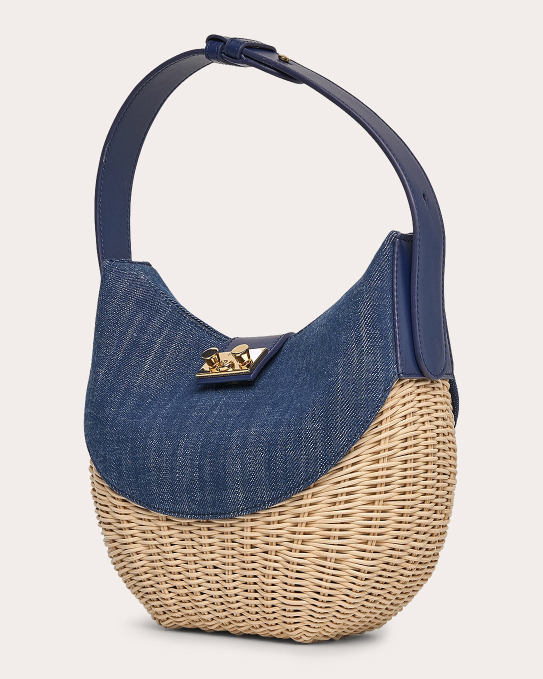 Laurelle Willow Denim & Wicker Shoulder Bag
