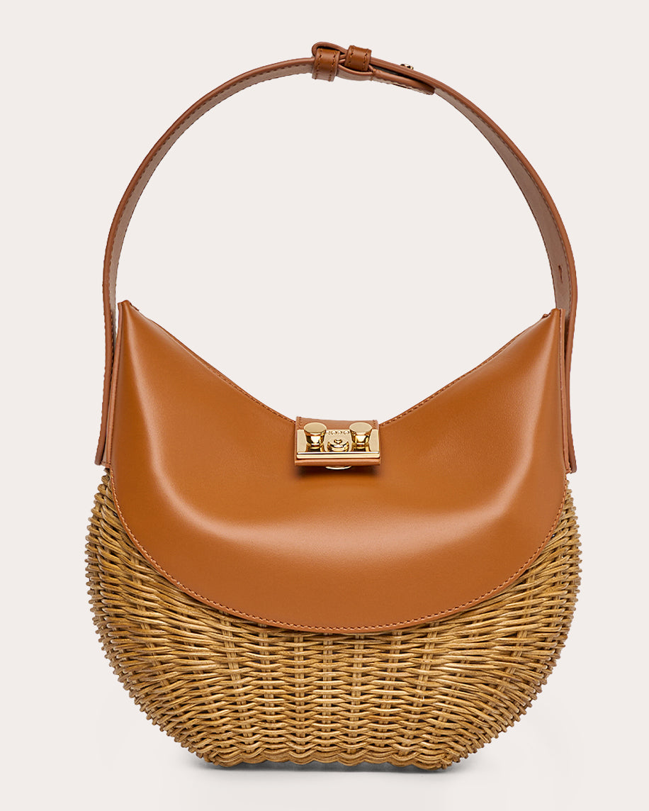 Laurelle Willow Leather & Wicker Shoulder Bag