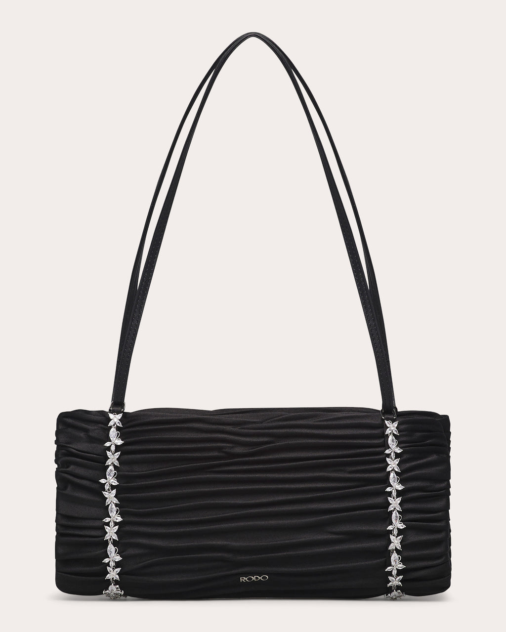 Sue Pleated Satin Crystal Shoulder Bag