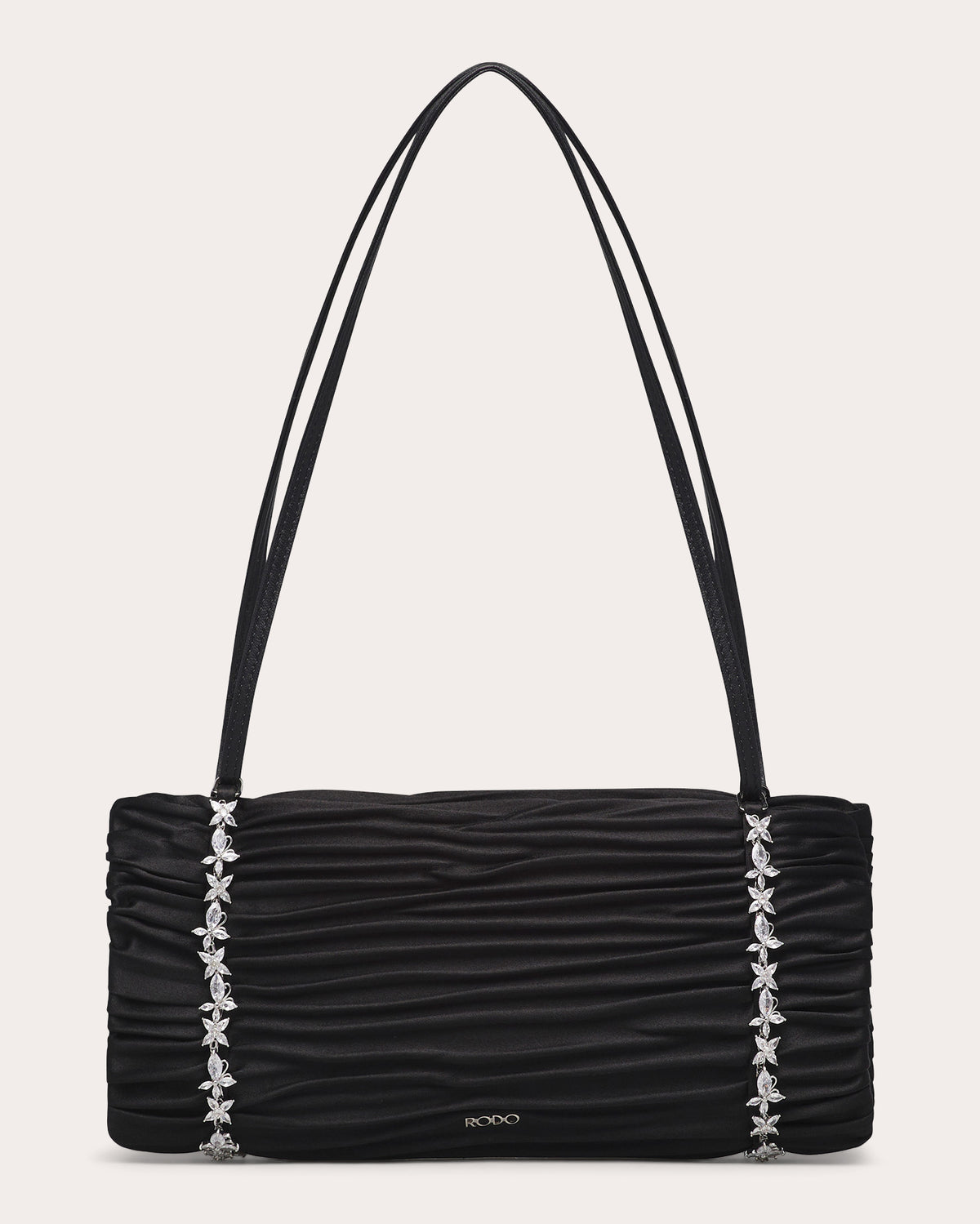 Sue Pleated Satin Crystal Shoulder Bag