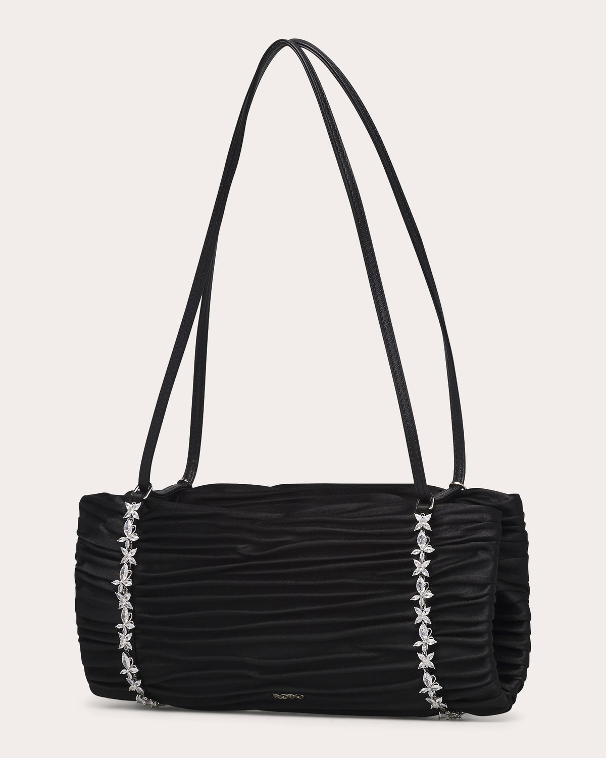 Sue Pleated Satin Crystal Shoulder Bag