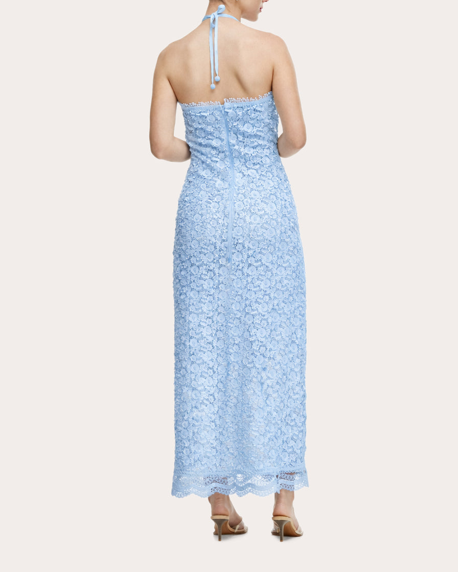 Beso de Luna Floral Sequin Halter Maxi Dress