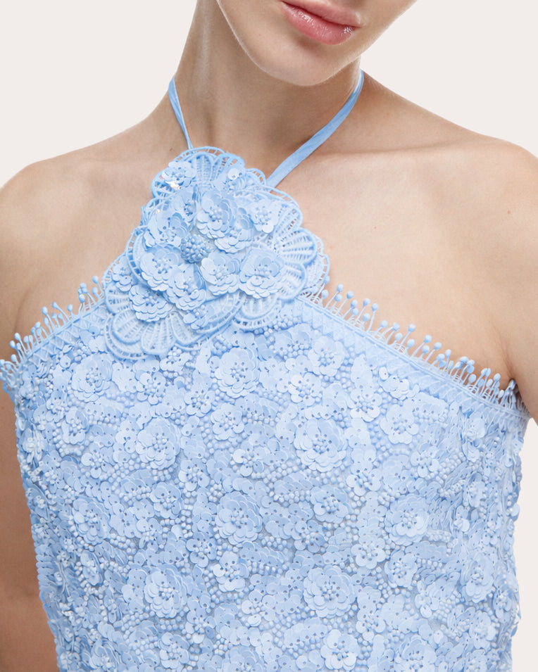 Beso de Luna Floral Sequin Halter Maxi Dress