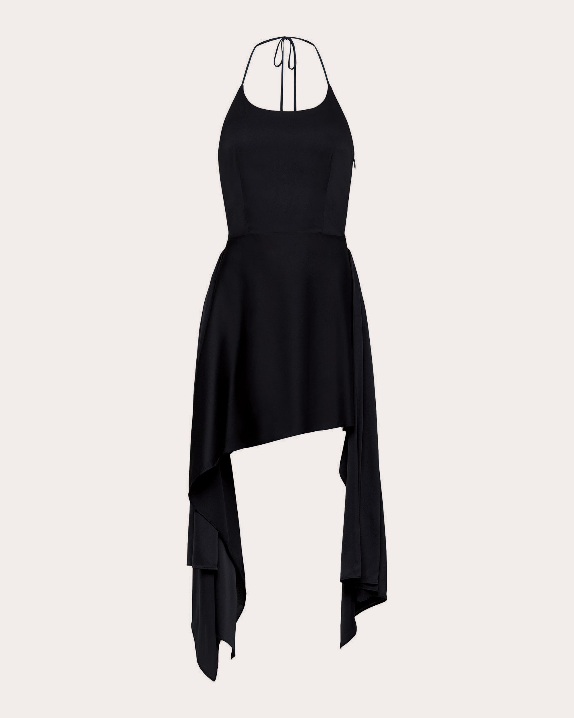 Pooja Satin Asymmetric Halter Mini Dress