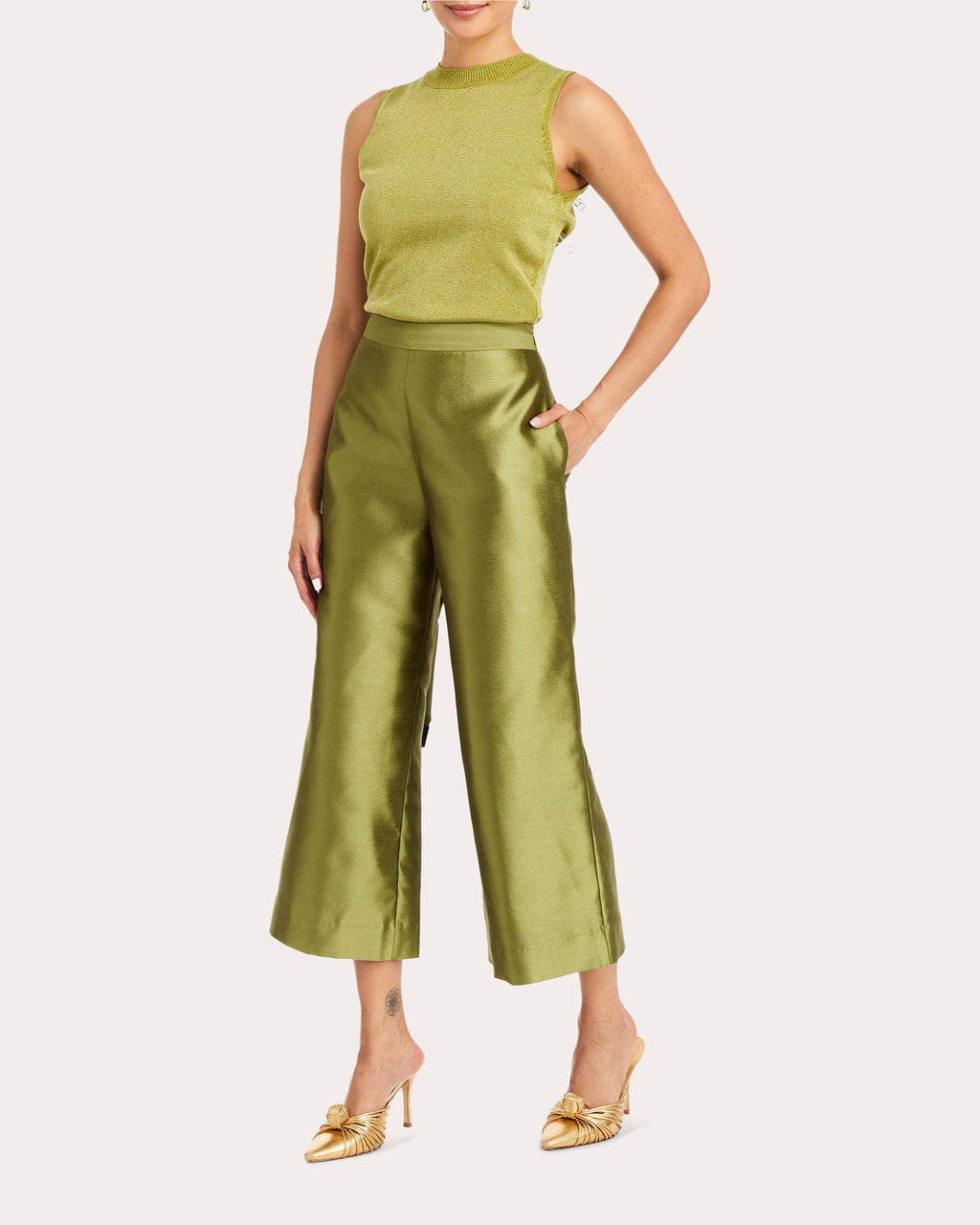 Blake Cropped Dupioni Flared Pants