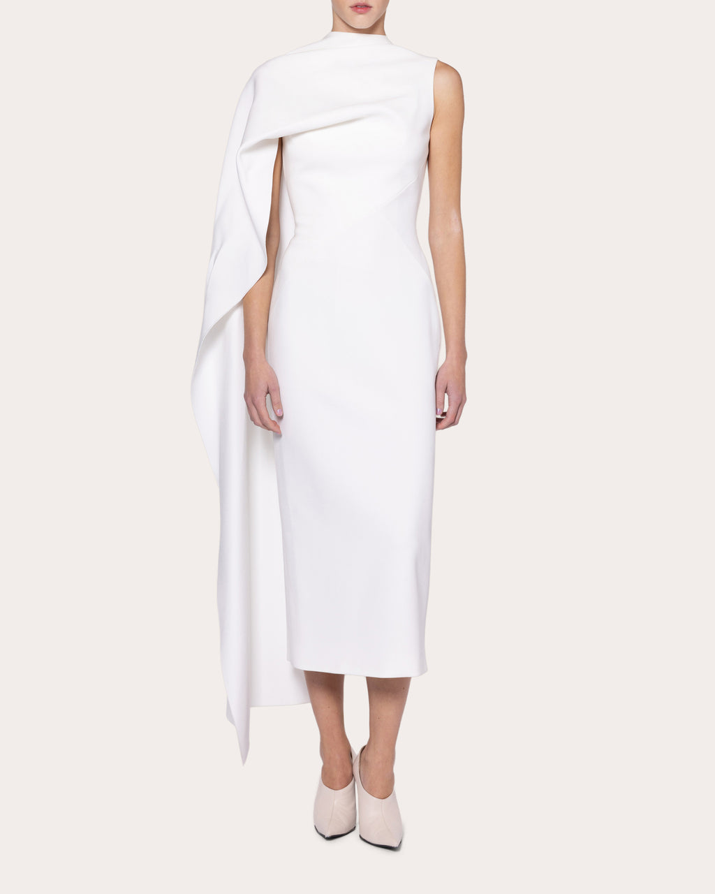 Edith Crepe Asymmetric Cape Midi Dress
