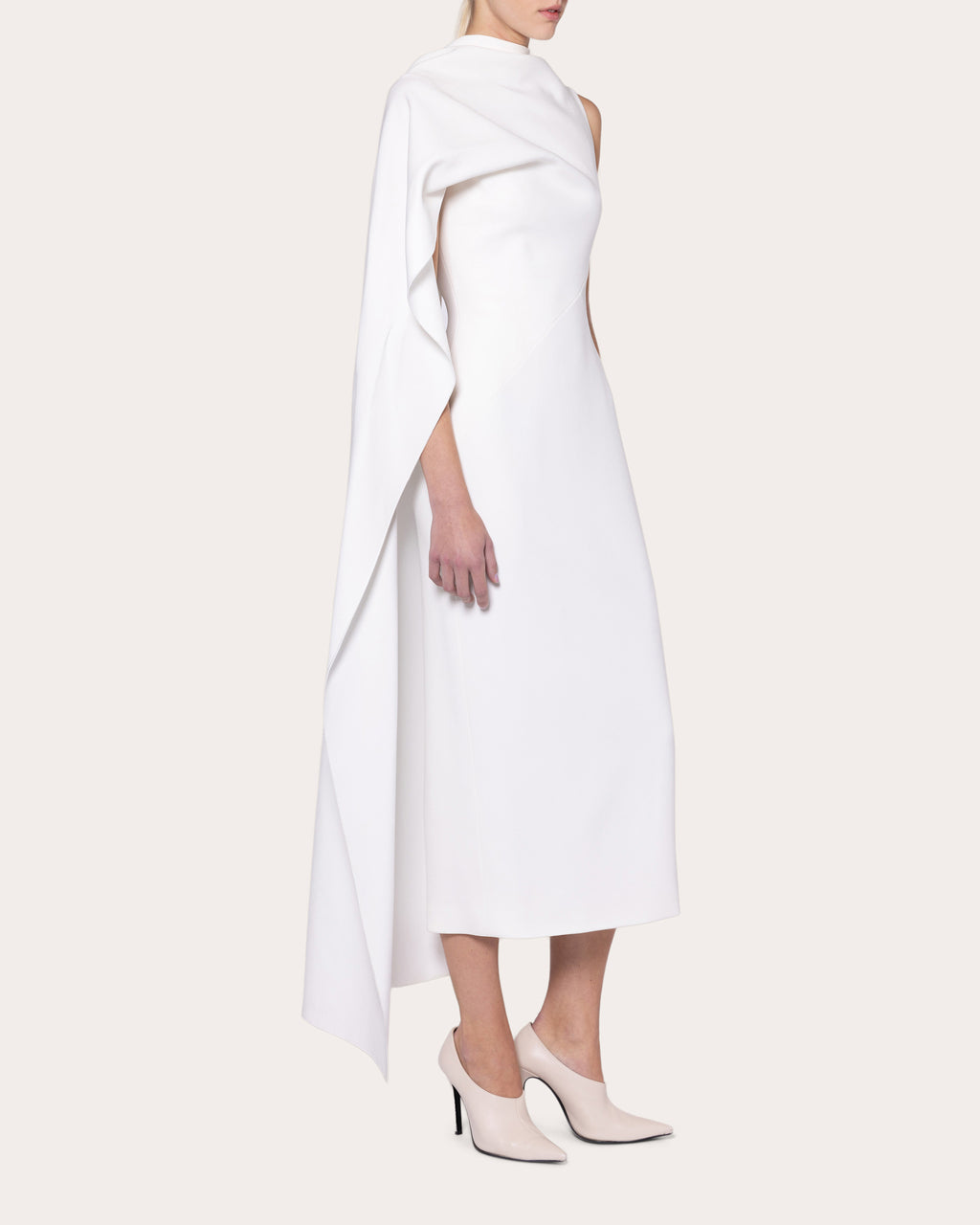 Edith Crepe Asymmetric Cape Midi Dress
