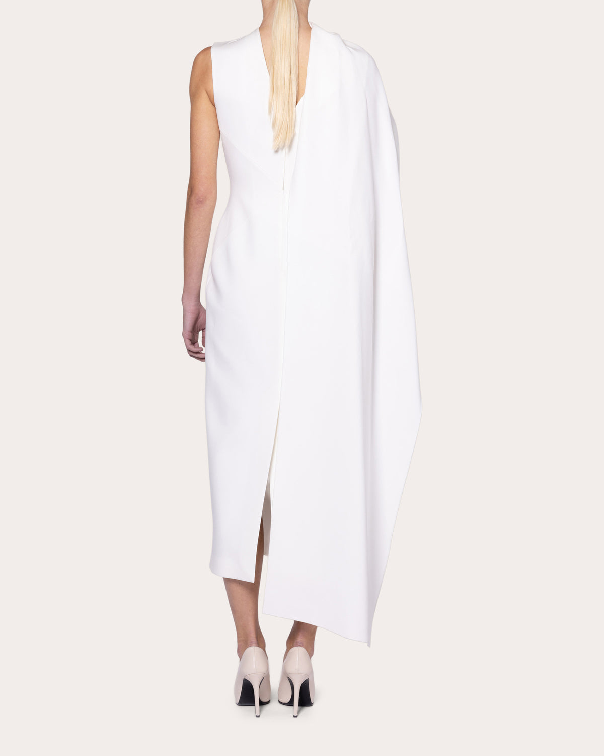 Edith Crepe Asymmetric Cape Midi Dress
