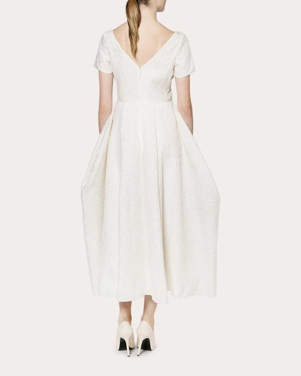 Vaela Cloqué Fit & Flare Midi Dress