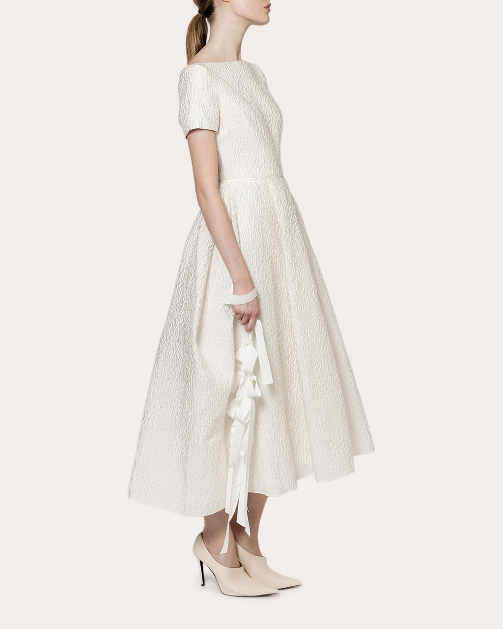 Vaela Cloqué Fit & Flare Midi Dress