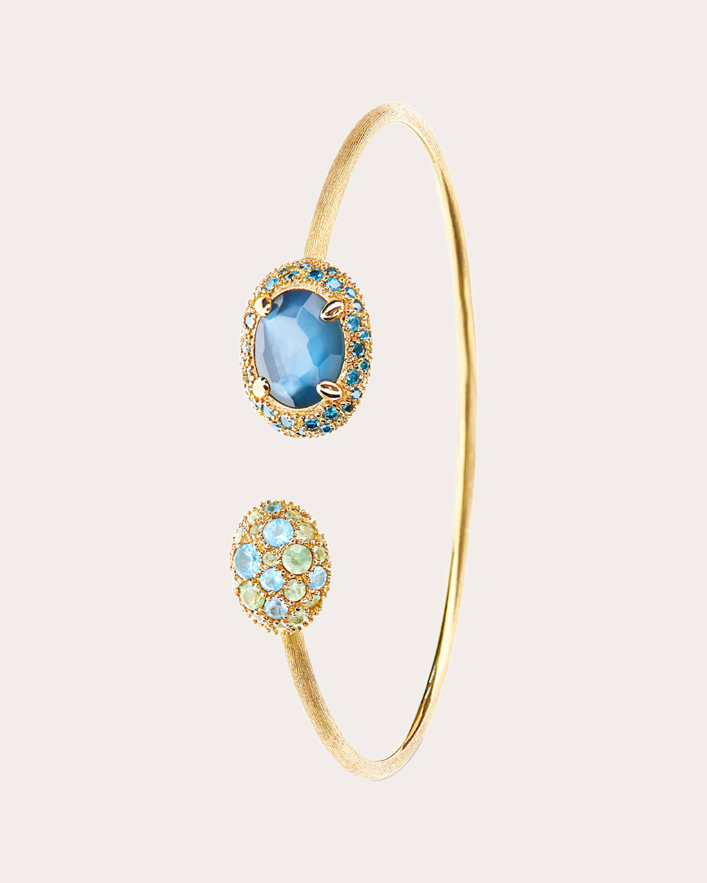 Green Sapphire & Blue Topaz 18k Gold Reverse Bangle