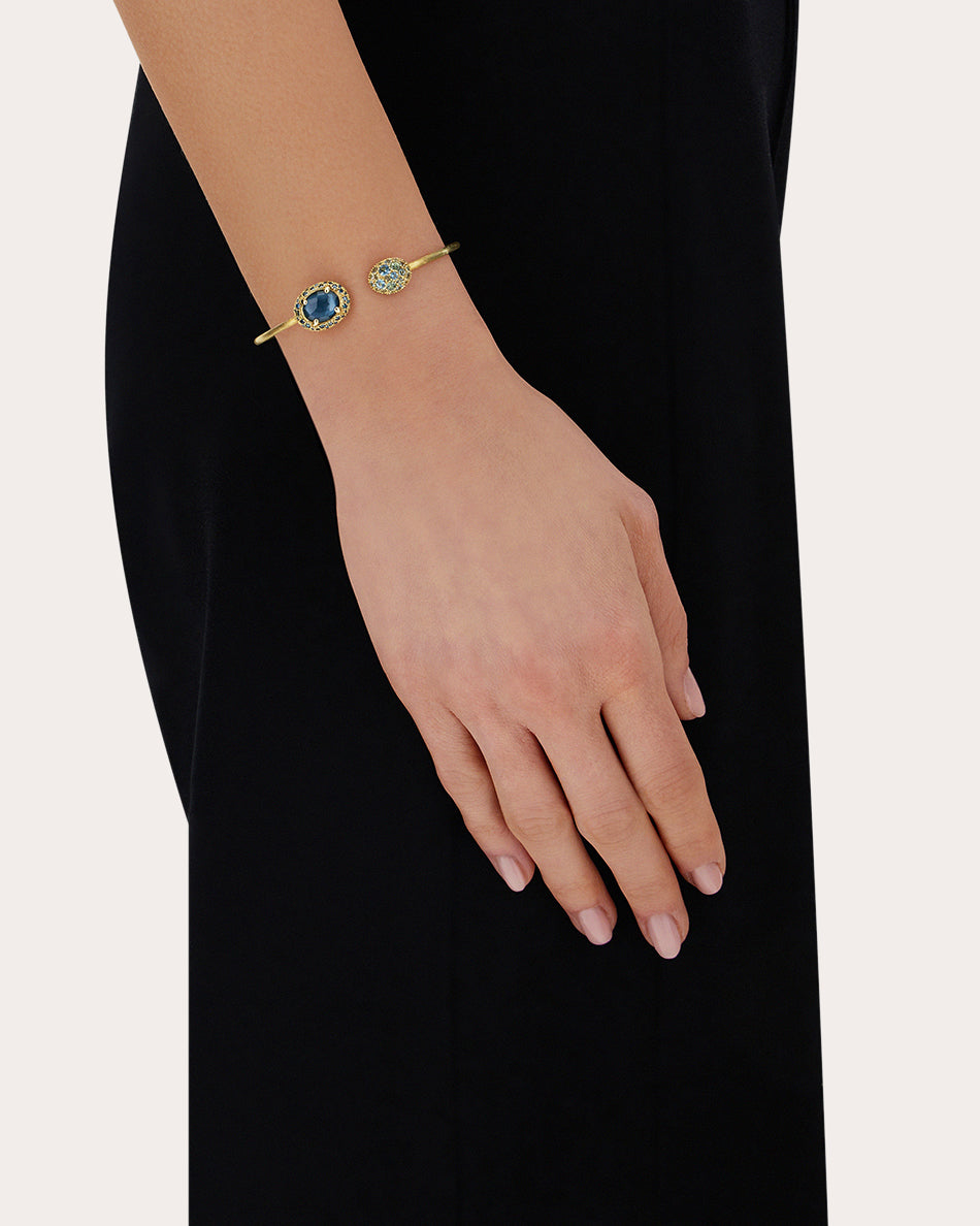 Green Sapphire & Blue Topaz 18k Gold Reverse Bangle