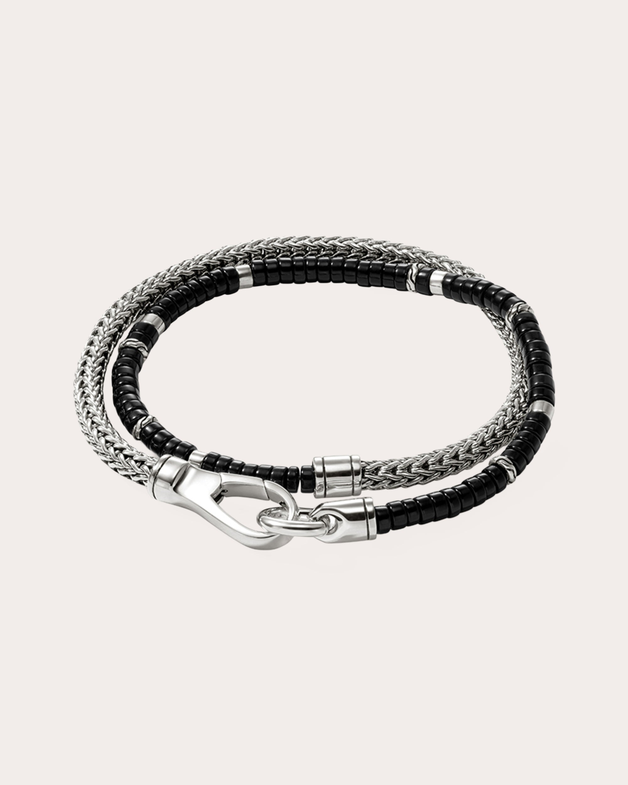 Black Onyx Heishi Chain Wrap Bracelet