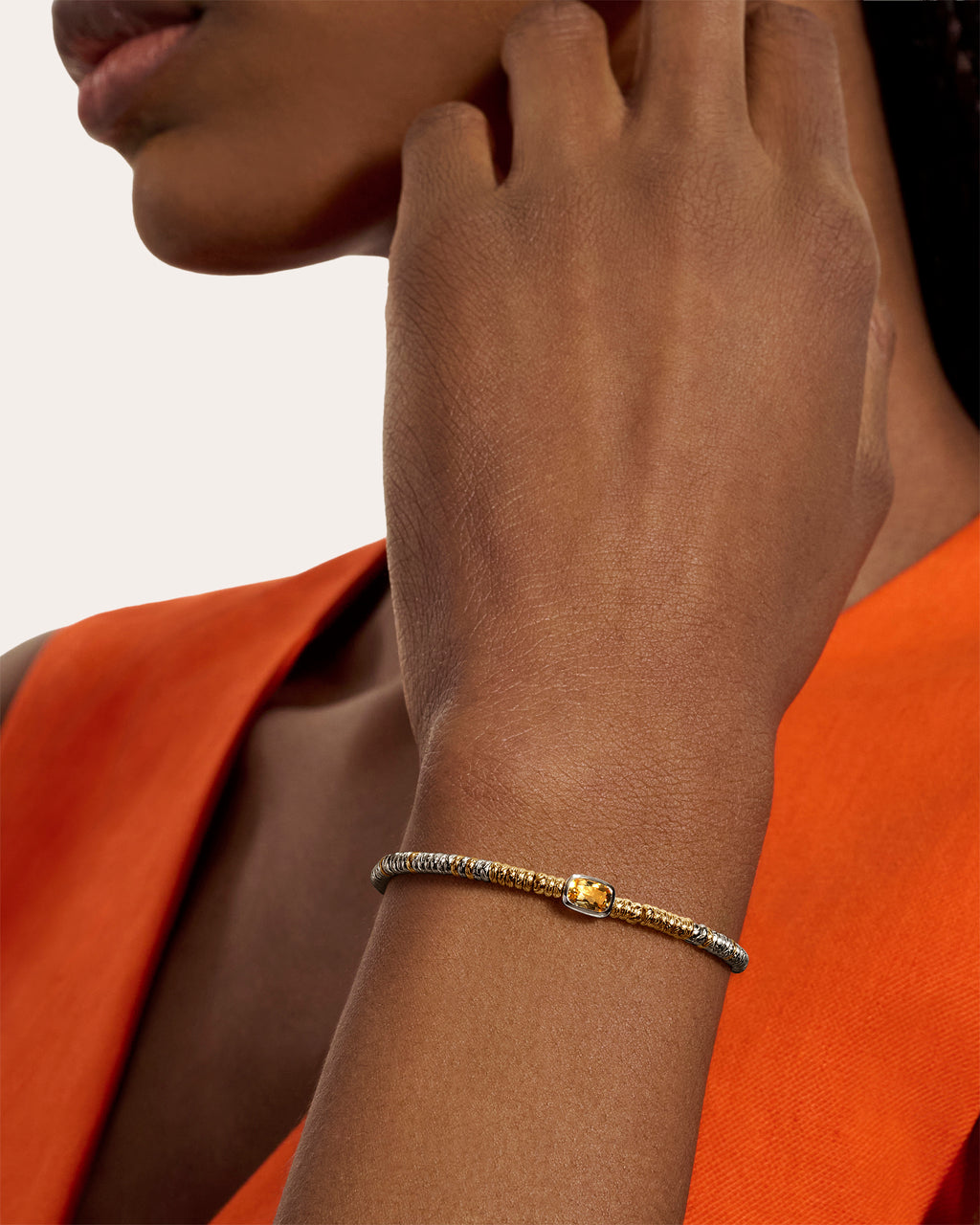 Citrine Two-Tone Heishi Gem Bracelet