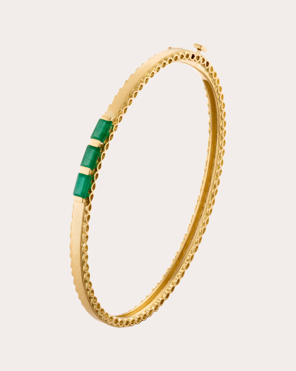 Emerald & 18k Gold Three in a Row Bangle