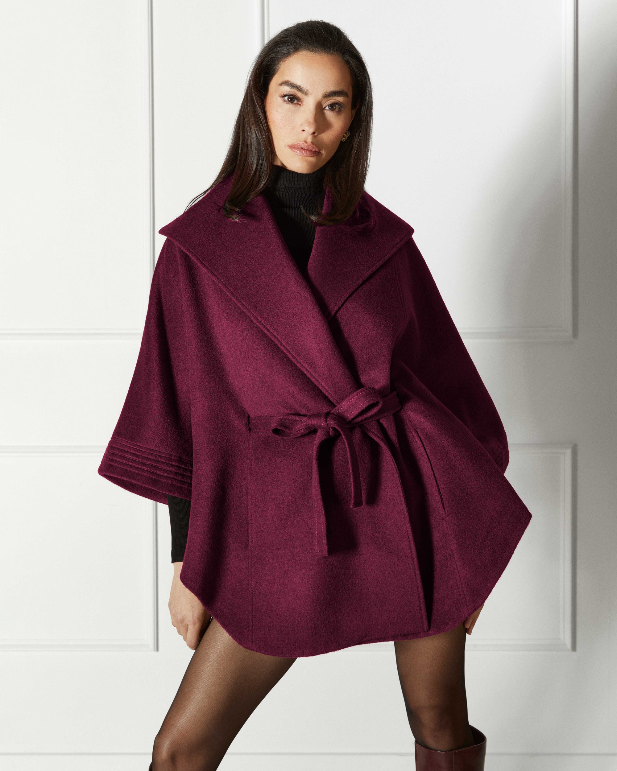 Baby Alpaca Cape with Shawl Collar and Belt