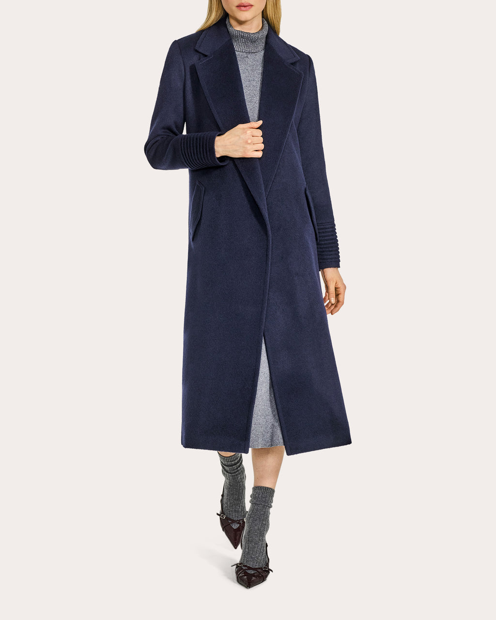 Alpaca Wool Notch Collar Long Wrap Coat
