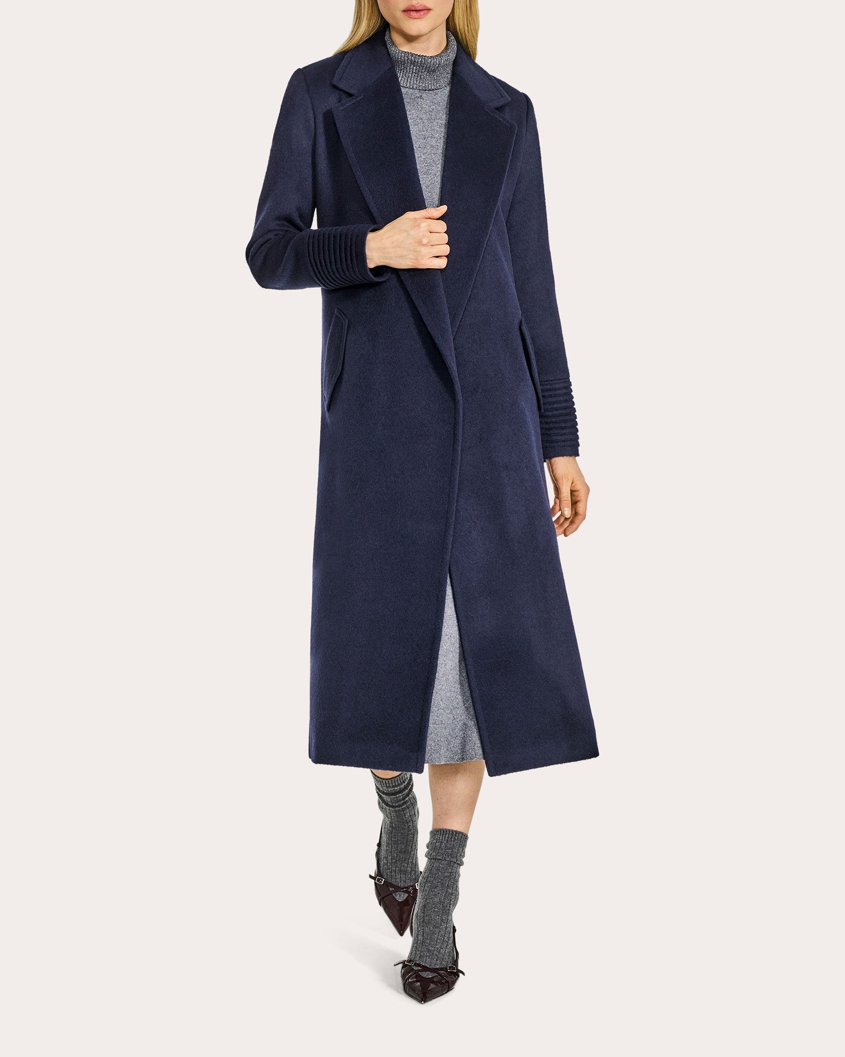 Alpaca Wool Notch Collar Long Wrap Coat