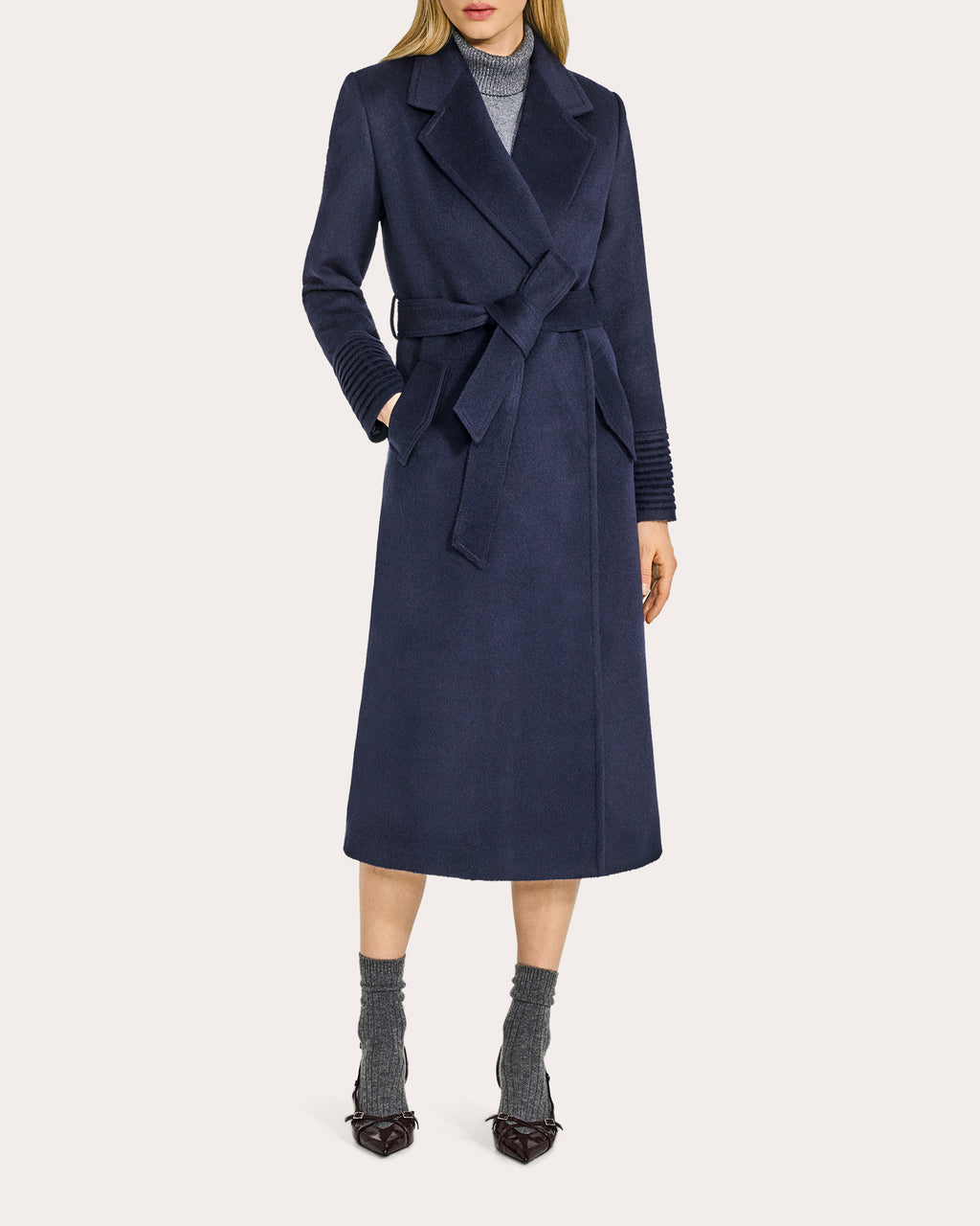 Alpaca Wool Notch Collar Long Wrap Coat