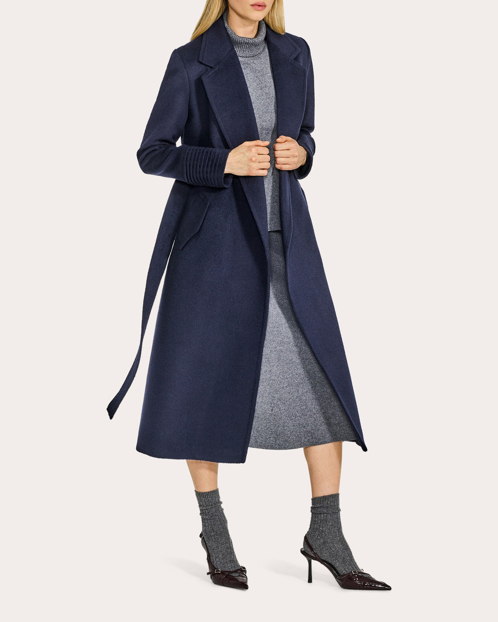 Alpaca Wool Notch Collar Long Wrap Coat