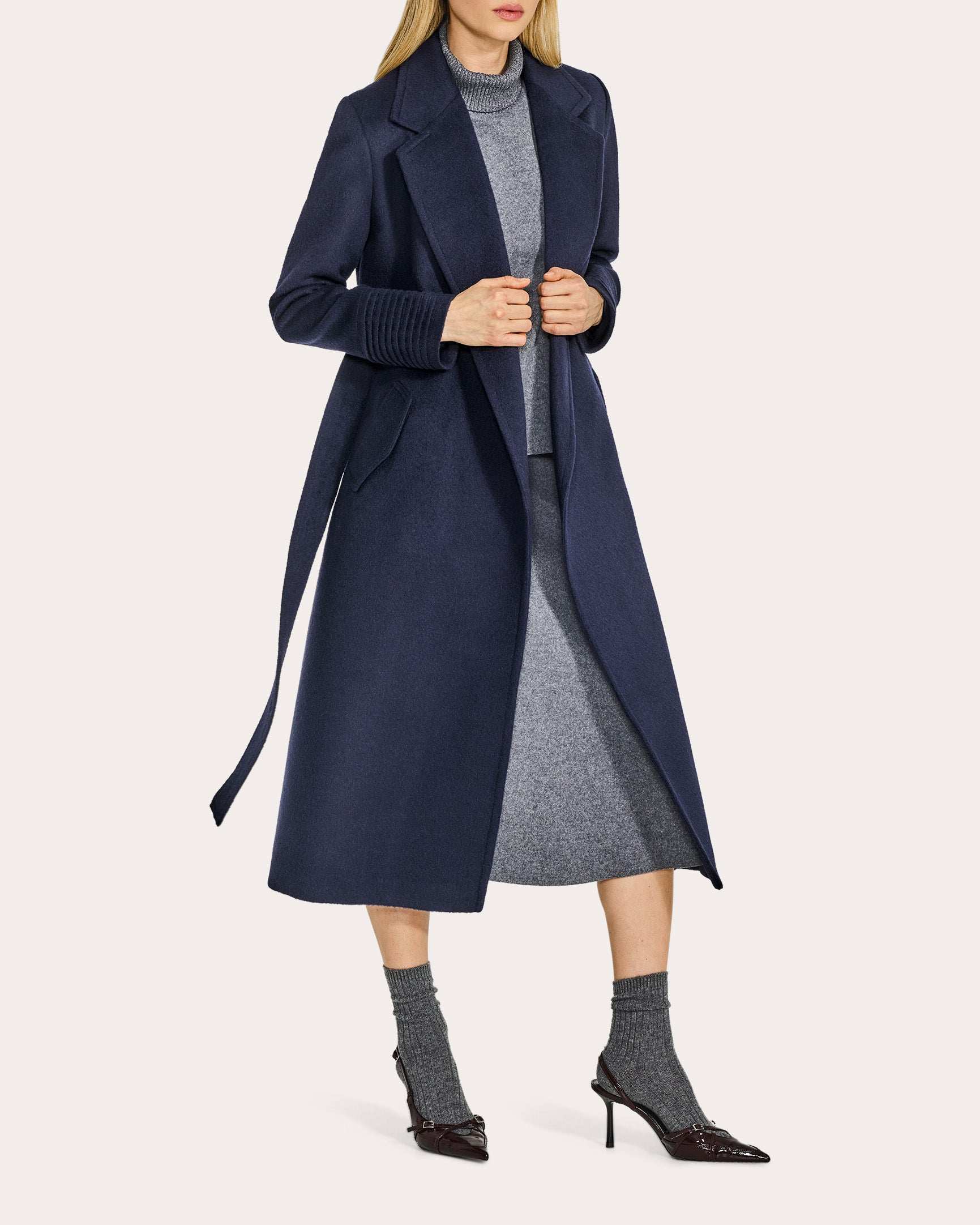 Alpaca Wool Notch Collar Long Wrap Coat