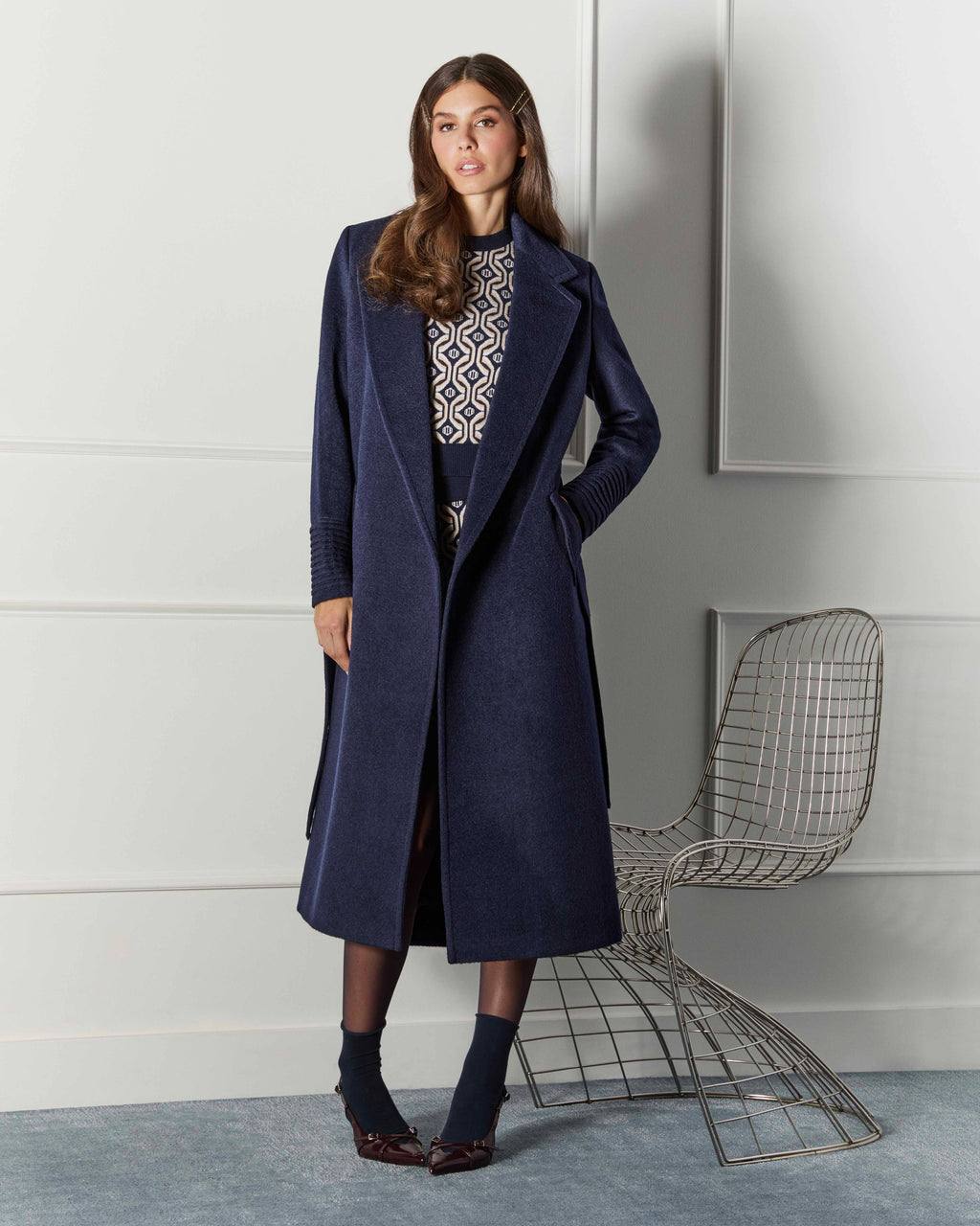 Alpaca Wool Notch Collar Long Wrap Coat