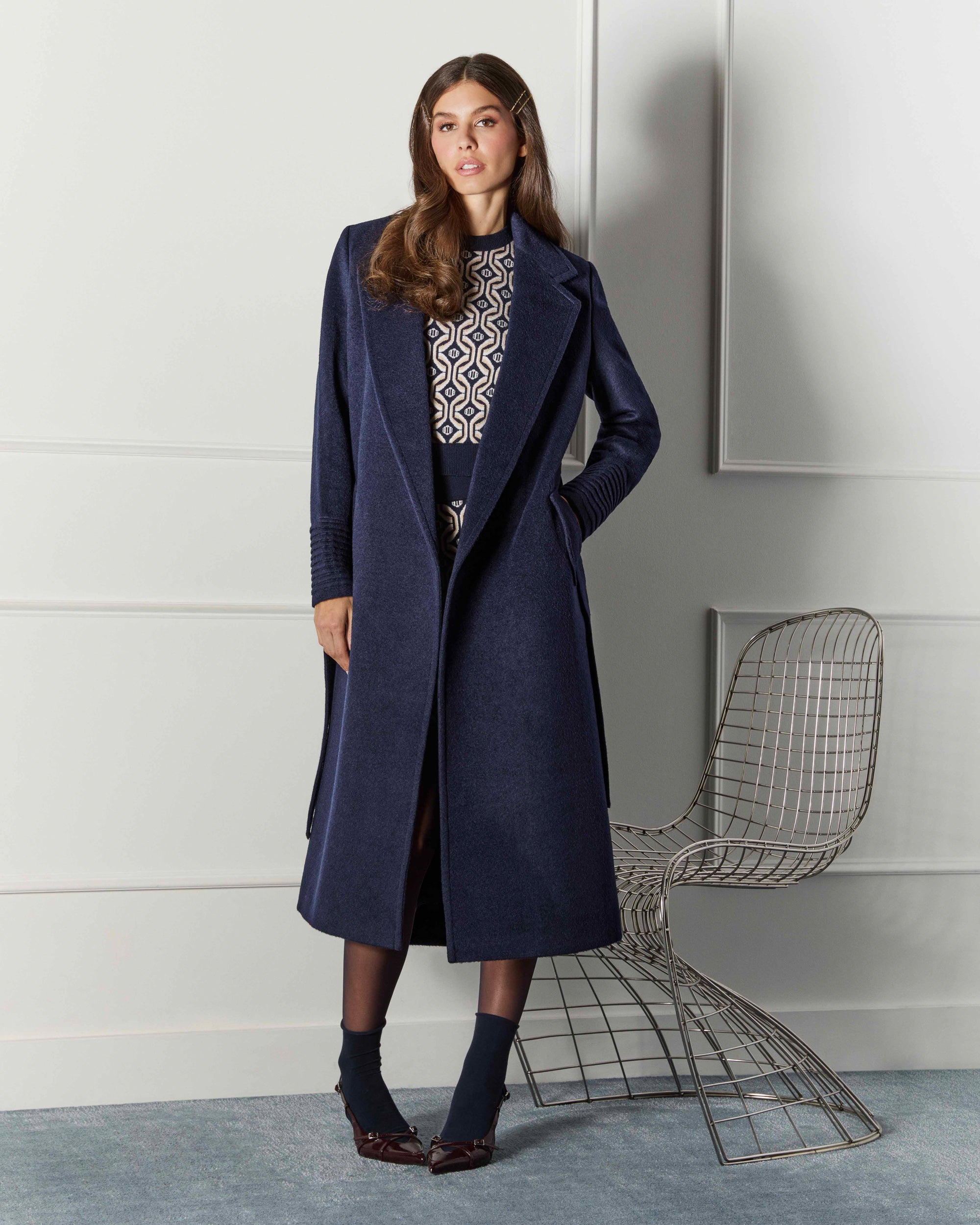 Alpaca Wool Notch Collar Long Wrap Coat