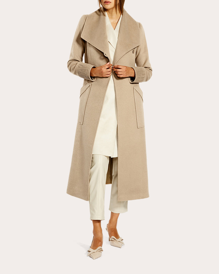 Baby Alpaca Wide Collar Long Wrap Coat