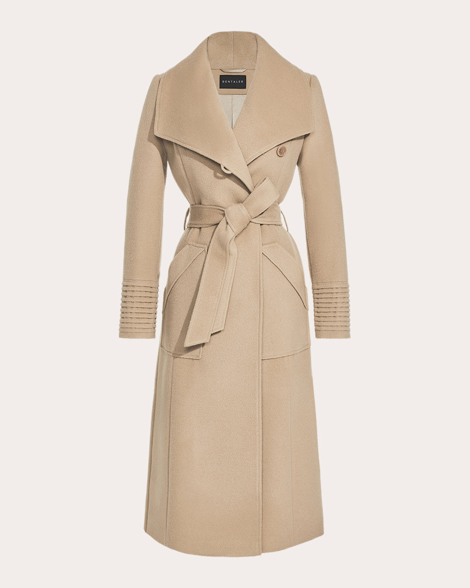 Baby Alpaca Wide Collar Long Wrap Coat