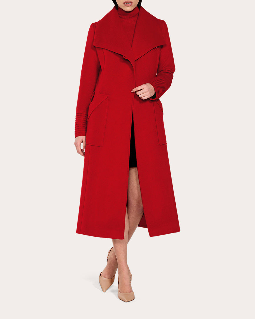 Baby Alpaca Wide Collar Long Wrap Coat