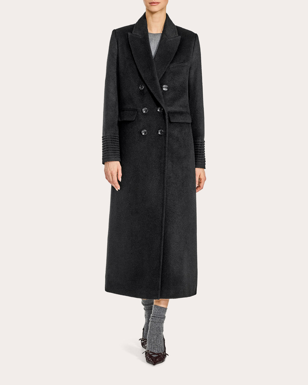 Alpaca Wool Peaked Double-Breasted Maxi Coat