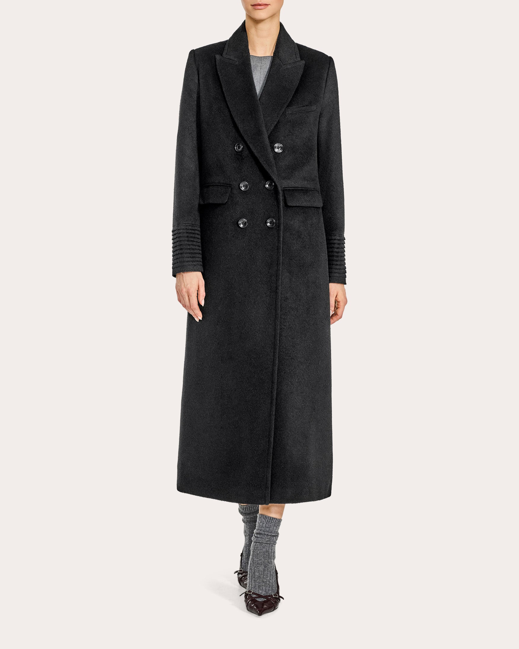 Alpaca Wool Peaked Double-Breasted Maxi Coat