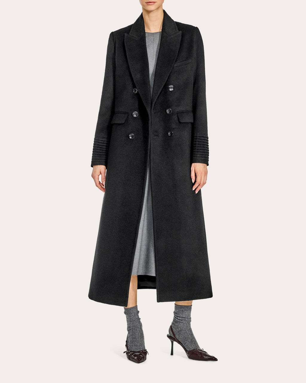 Alpaca Wool Peaked Double-Breasted Maxi Coat