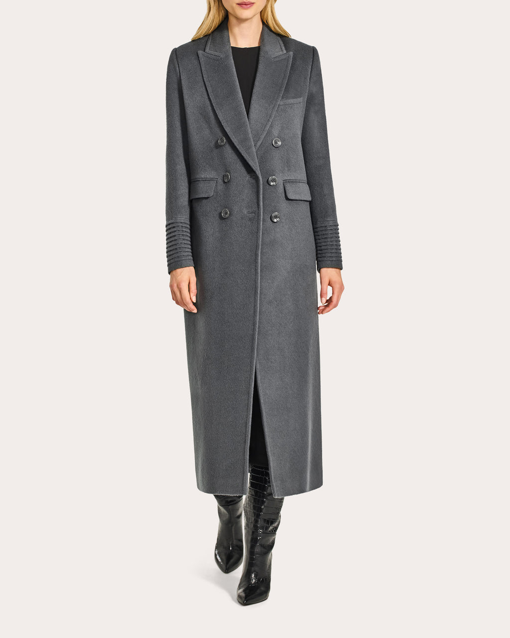 Alpaca Wool Peaked Double-Breasted Maxi Coat