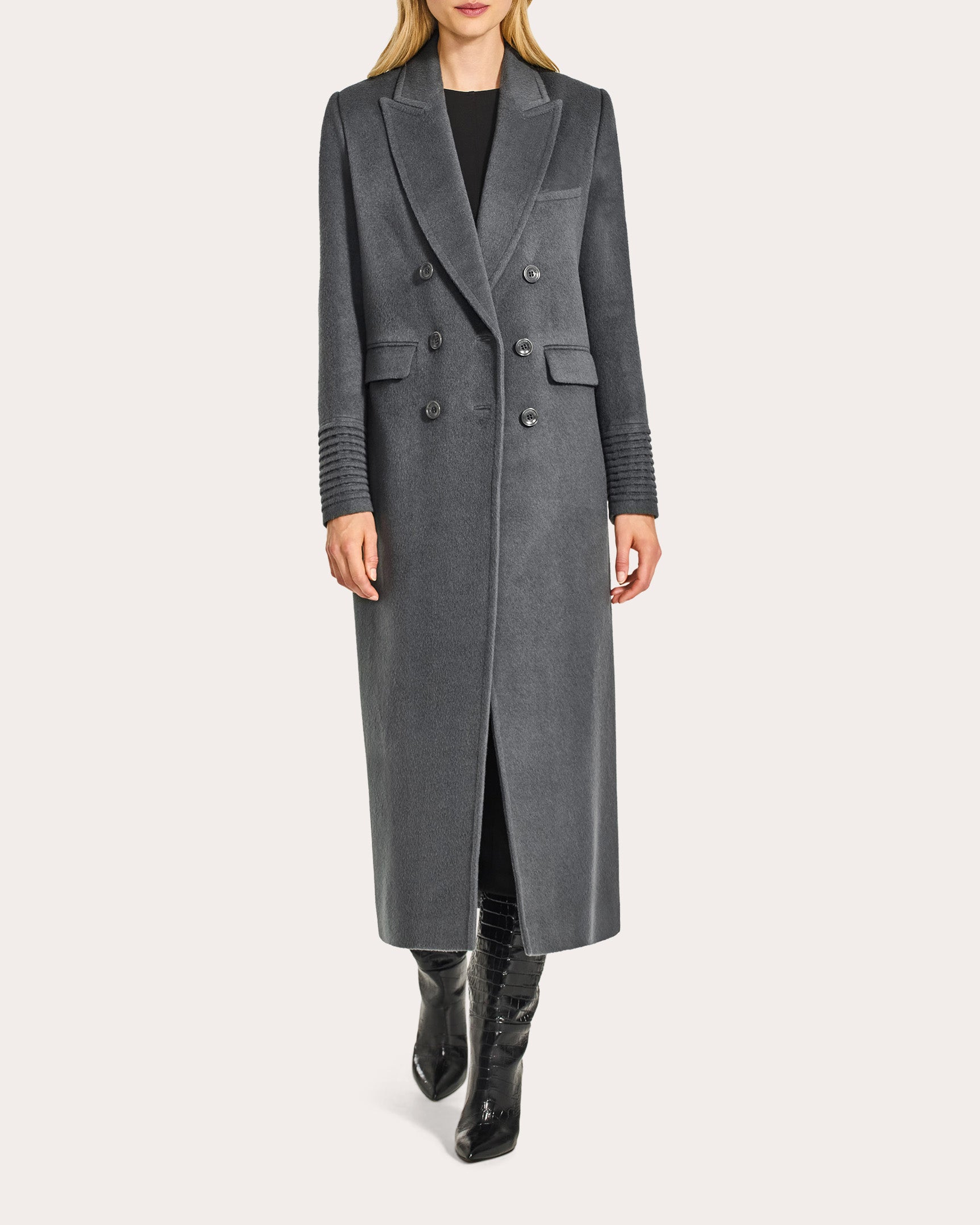 Alpaca Wool Peaked Double-Breasted Maxi Coat