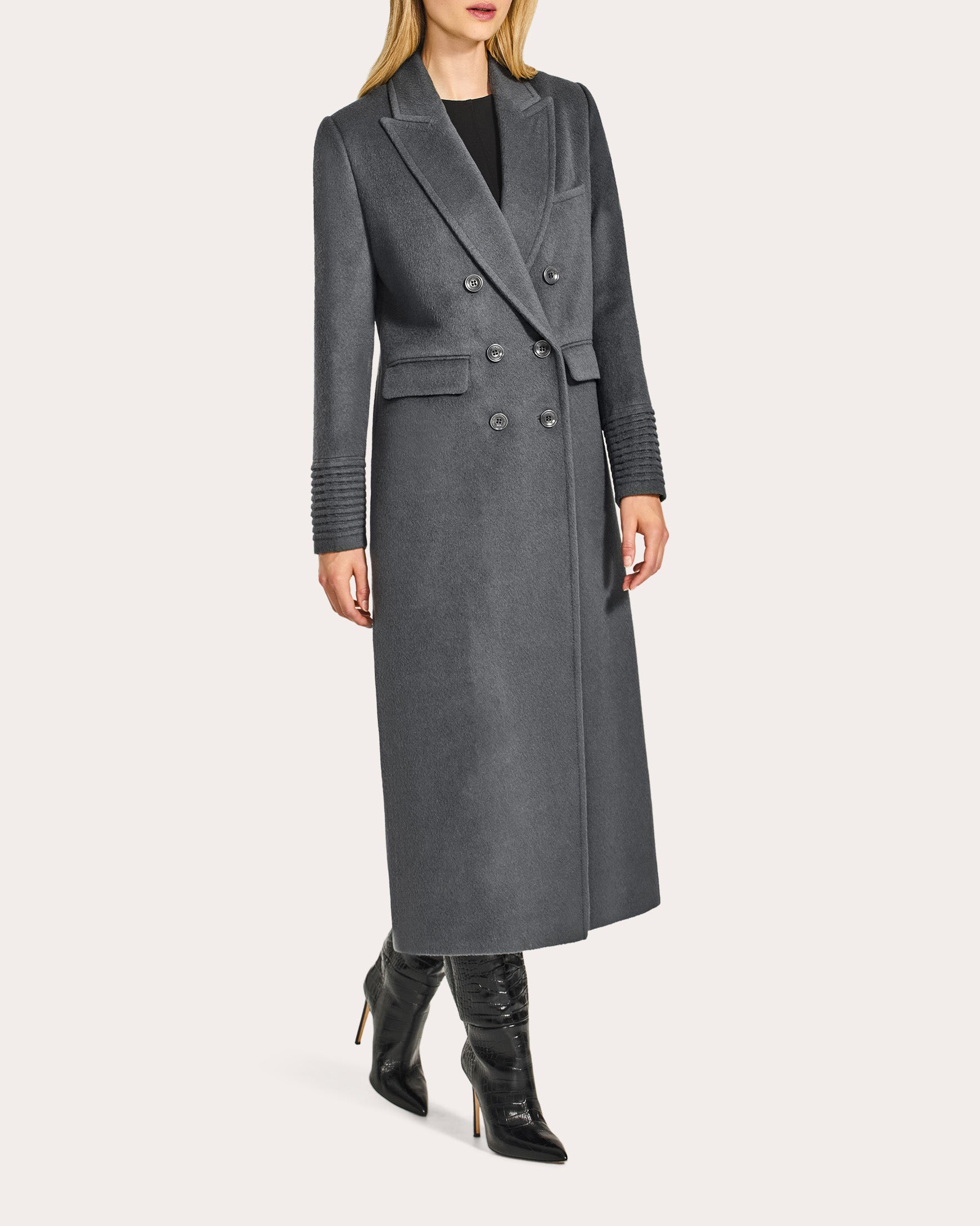 Alpaca Wool Peaked Double-Breasted Maxi Coat
