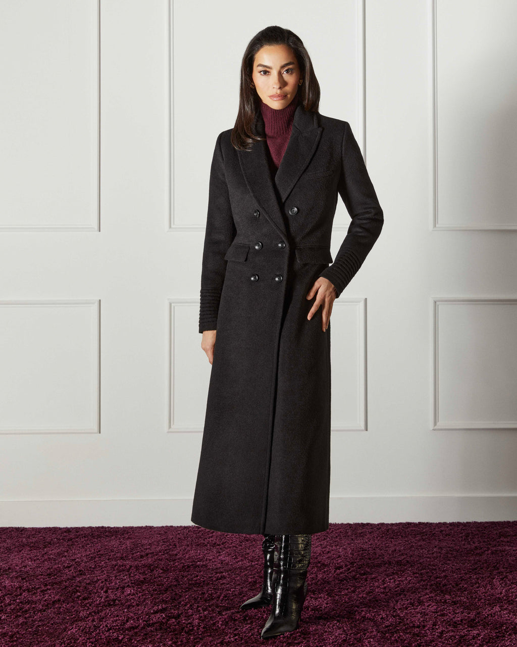 Alpaca Wool Peaked Double-Breasted Maxi Coat