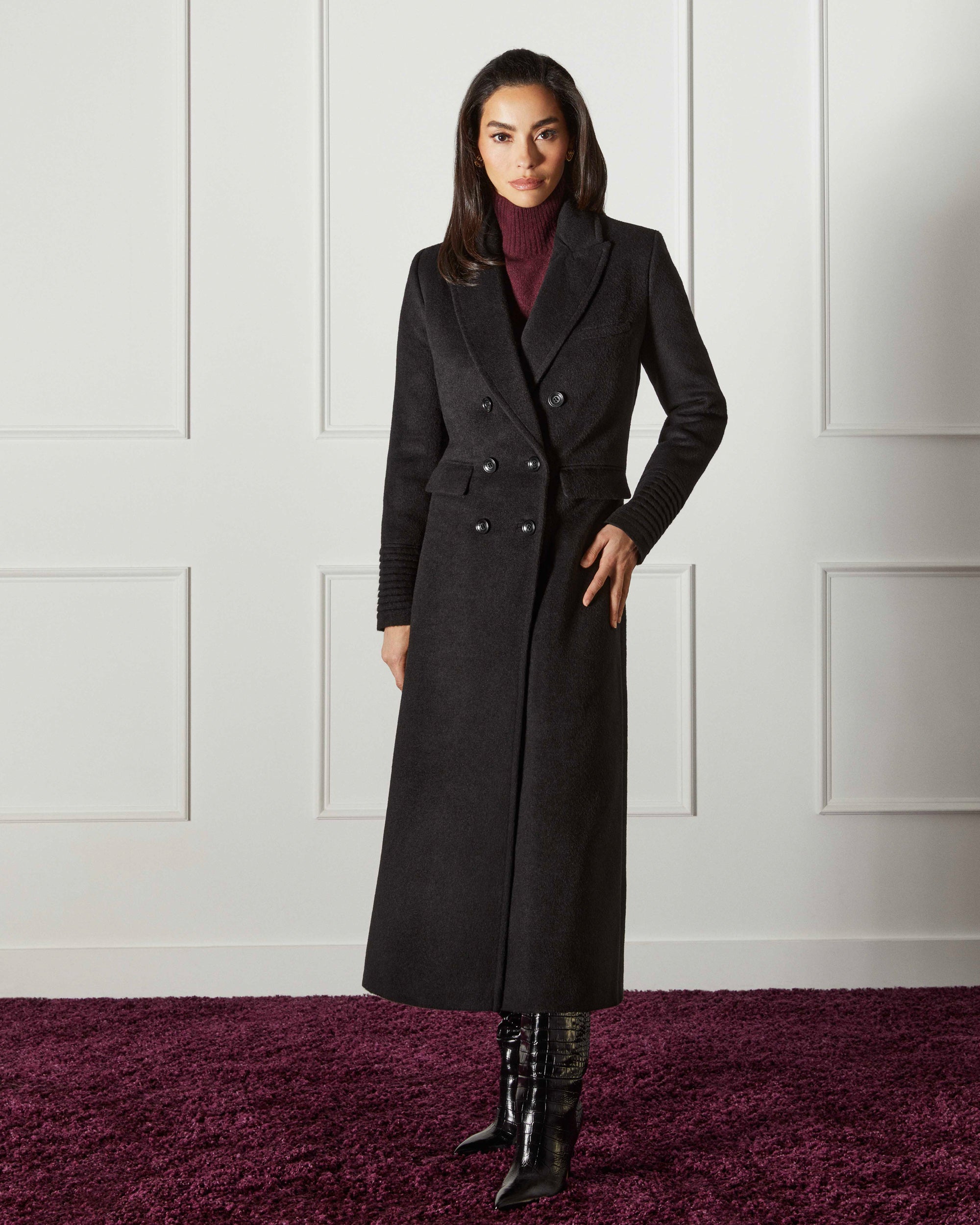 Alpaca Wool Peaked Double-Breasted Maxi Coat