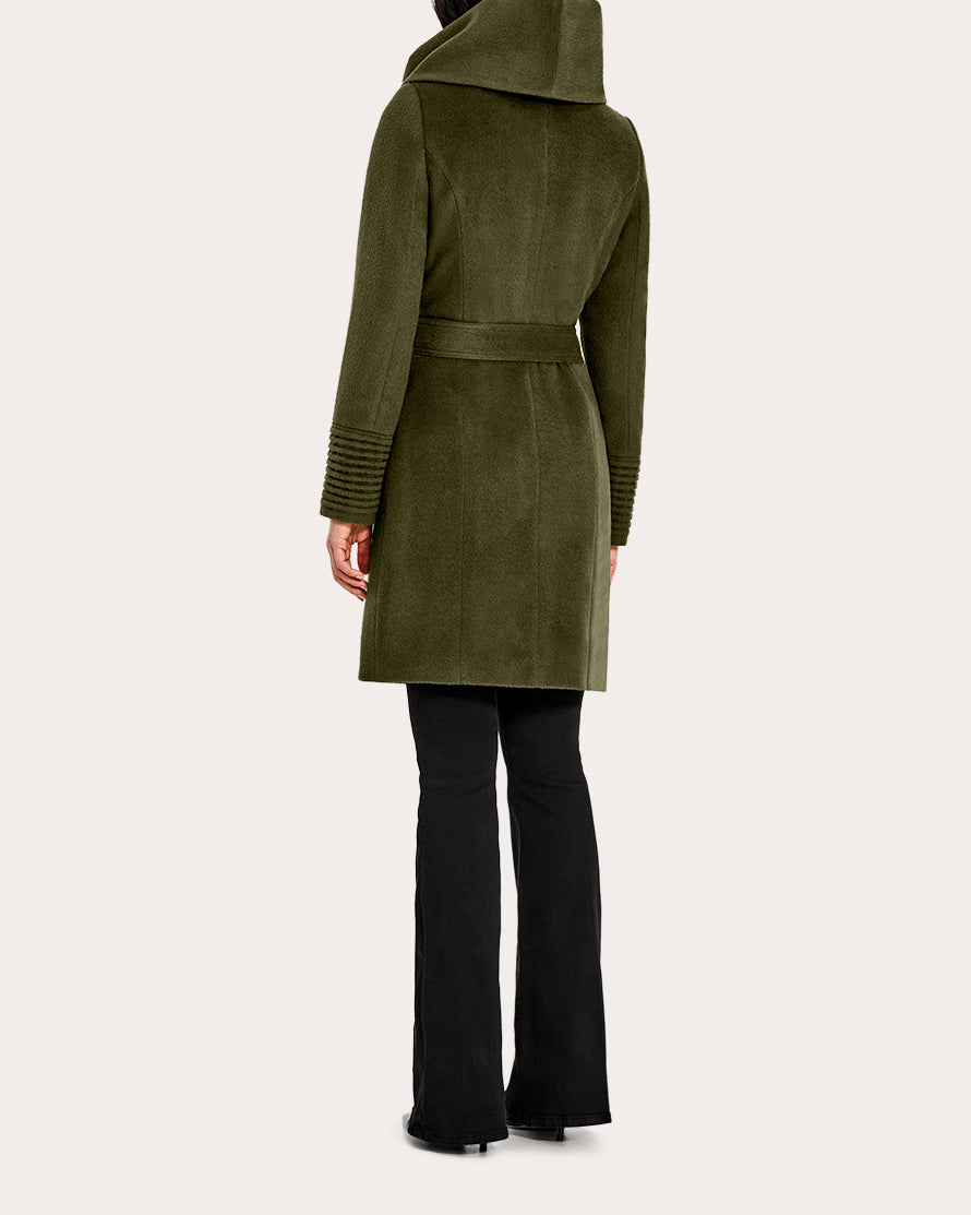 Alpaca Wool Mid-Length Hooded Wrap Coat