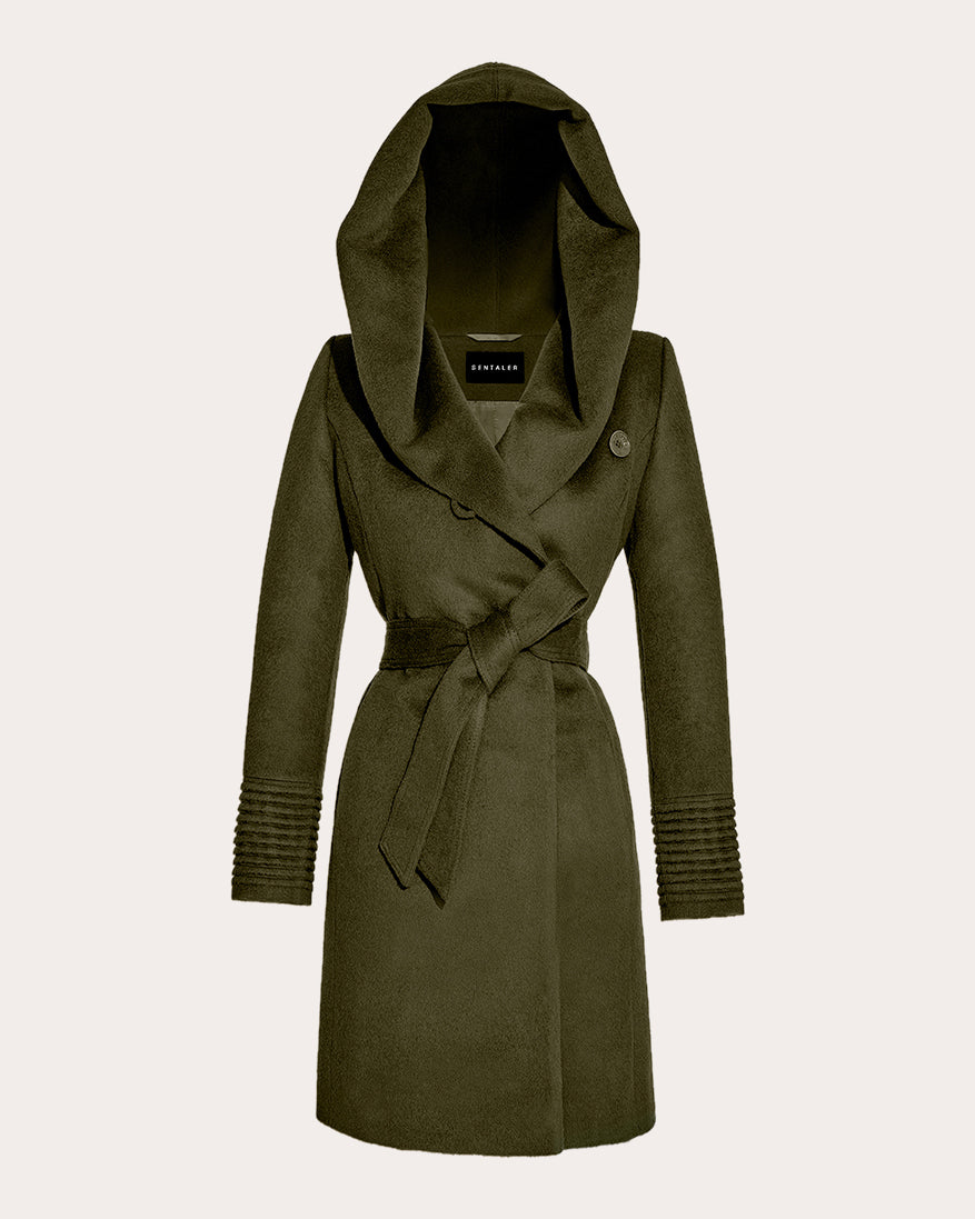 Alpaca Wool Mid-Length Hooded Wrap Coat