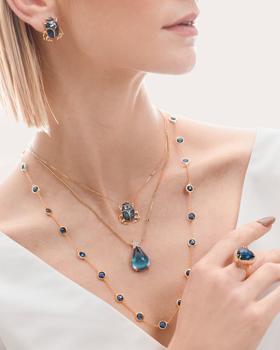 Blue Topaz Delirio Beetle Pendant Necklace