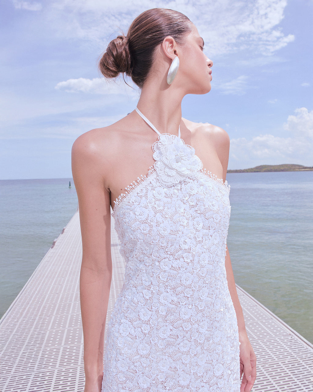 Beso de Luna Floral Sequin Halter Maxi Dress