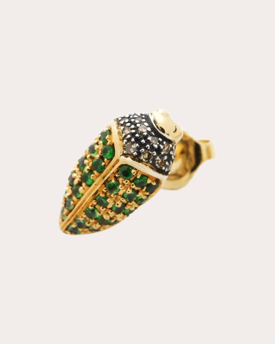 Tsavorite & Yellow Sapphire Mini Scarab Stud Earring