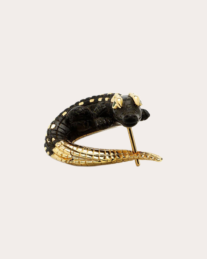 Ebony Wood & 18k Gold Alligator Twist Earring