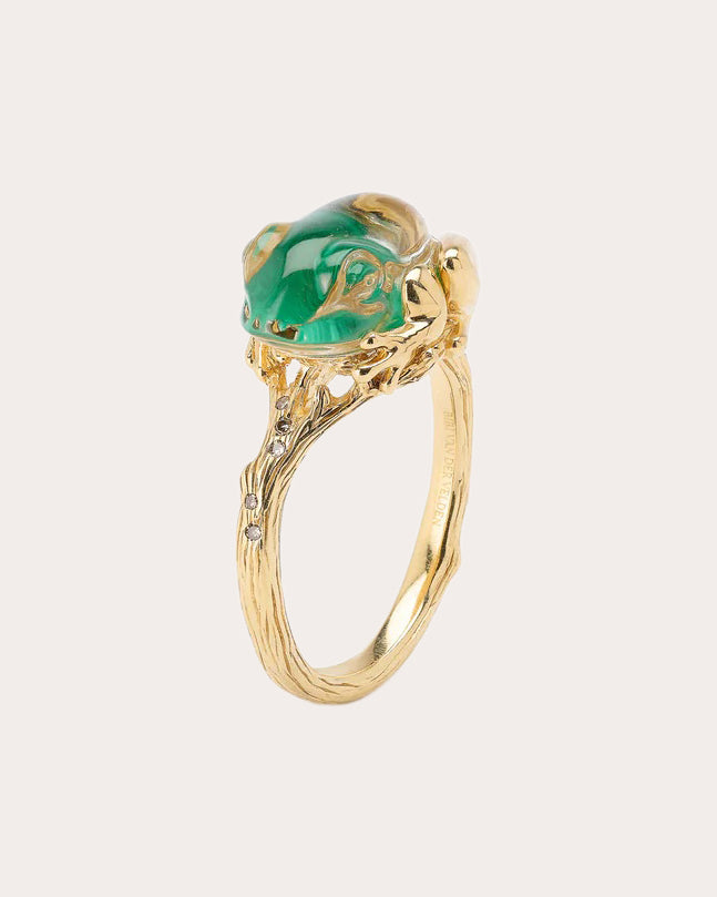 Malachite & 18k Gold Frog Stackable Ring