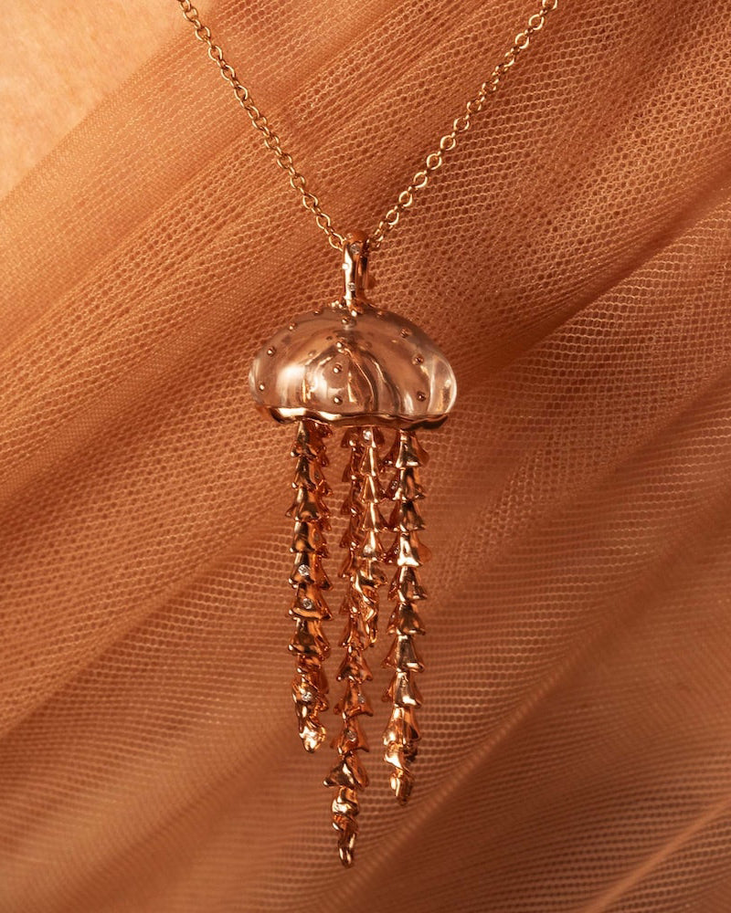 Quartz & Diamond Jellyfish Pendant Necklace