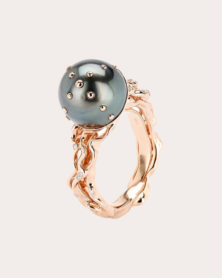 Tahitian Pearl & Diamond Jellyfish Ring