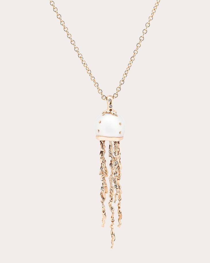 Akoya Pearl & Diamond Jellyfish Pendant Necklace