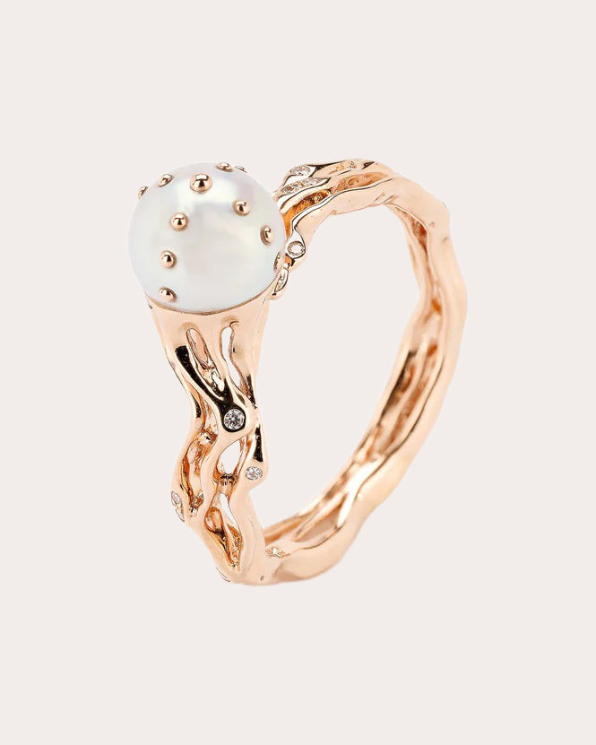 Akoya Pearl & Diamond Jellyfish Ring